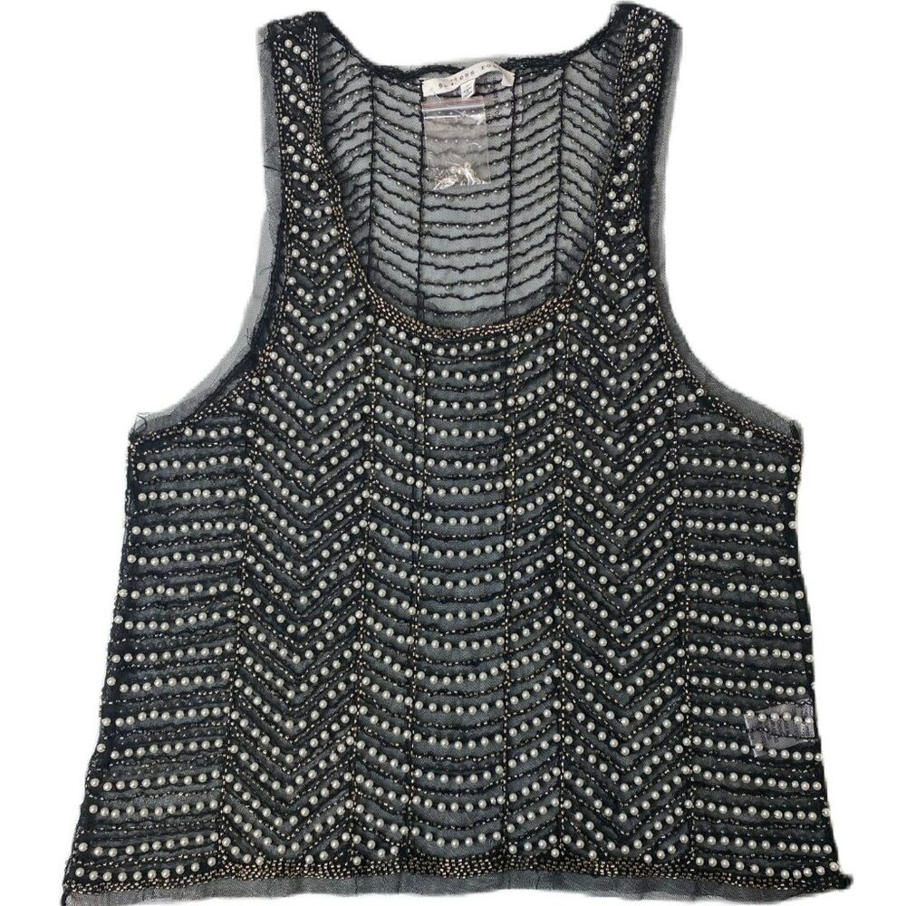 Women's Black Mesh Sequin Top – Size Medium, Sheer Party Blouse